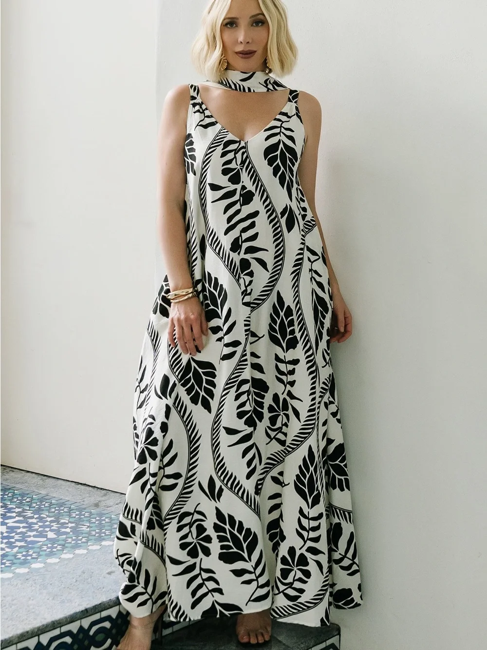 Baltic Born Sofía Maxi Dress | Ivory + Black - 1XL maxi dress - Picture 1 of 7